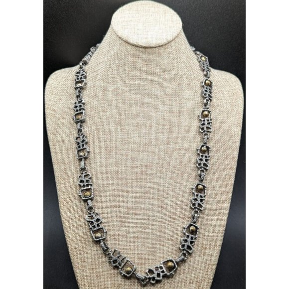 Guy Vidal Vtg Brutalist Modernist Silver Pewter Bronze Tone Ball Necklace 28" - Picture 2 of 10